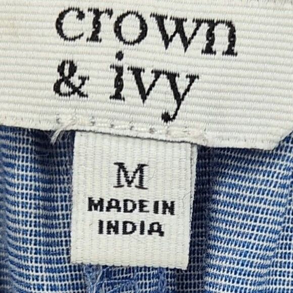 Crown & Ivy Embroidered Boho Peasant Blouse Blue Floral Butterfly Tassel Women’s - Picture 9 of 9